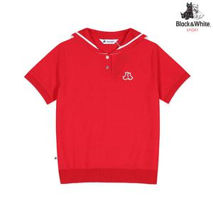 [블랙앤화이트] 여성 세일러 니트 카라 써커 반팔 티셔츠 9615LZSP_RED