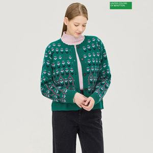 베네통 플라워 자카드 니트가디건 BAKC02511