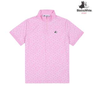 [블랙앤화이트] 여성 프린트 하이넥 냉감 반팔 티셔츠 9515LZSS_PINK