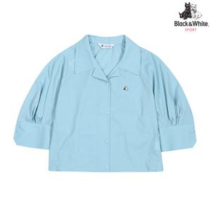 [블랙앤화이트] 여성 오픈 카라 볼륨 소매 블라우스 6015LZUN_BLUE