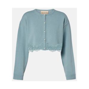 발렌티노 레이스 트리밍 크롭 버진 울 카디건 P01107893