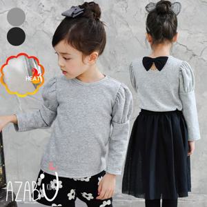 [아자브키즈]기모 뒤리본티 여아 기모티 아동 리본티셔츠