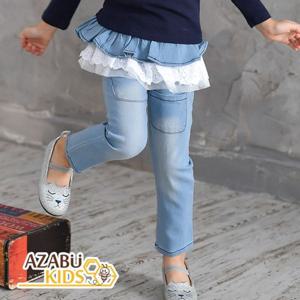 [아자브키즈]레이스 데님팬츠 여아바지 아동데님팬츠