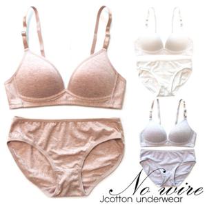 노와이어 면브라2종 브라팬티세트 여성속옷_살구브라