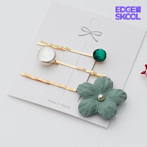 [엣지스쿨]그린 꽃 헤어핀 3종세트_KH0298