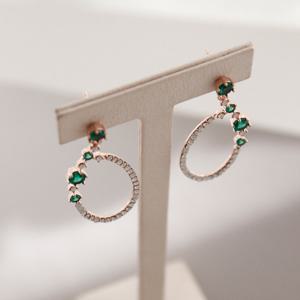 제이로렌 M03289 에메랄드그린 큐빅 로즈골드 귀걸이