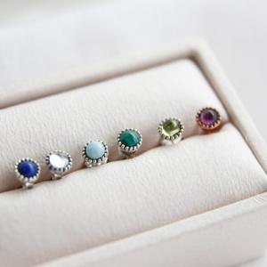 제이로렌 M02756 라운드 천연원석 탄생석 실버 귀걸이