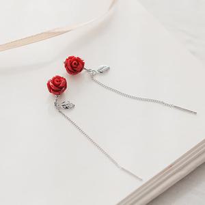 제이로렌 93M01911 장미모양 산호원석 실버 롱귀걸이