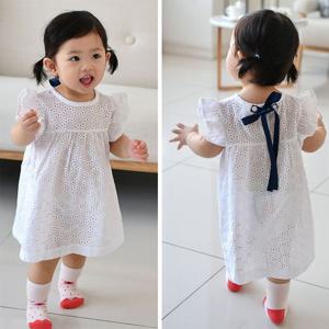 [리틀맘]SALE 유아 리본 화이트 반팔원피스 외출원피스