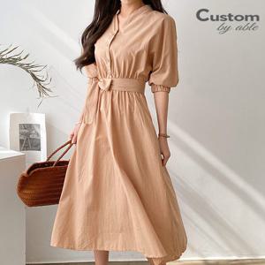 [한정/특가]리본허리끈 차이나넥 단추 원피스_[C2105OP155B]