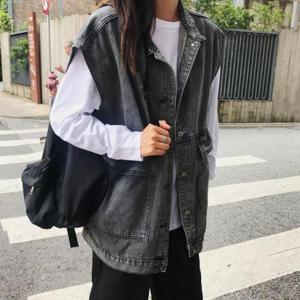 [에스이엔몰] 여자 청 데님 데일리룩 블랙 베스트 조끼