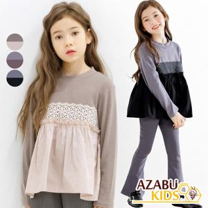[아자브키즈] 꽃눈 레이스 프릴 티 긴팔 여아 주니어 아동