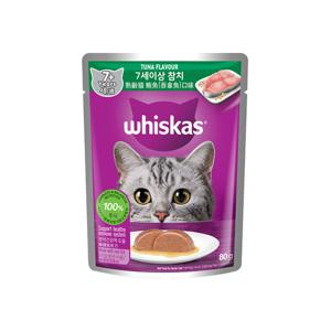 위스카스 시니어 참치 파우치 80g 고양이 사료