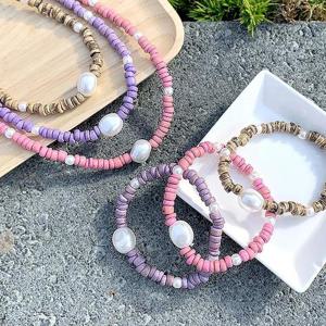 [핸드메이드] 3종컬러 믹스 앤 펄 목걸이+팔찌 세트