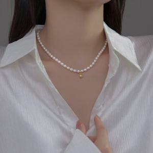 에르모사제이 N067 실버 925 골드볼 못난이 담수 진주 은 목걸이