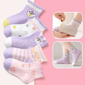 [꼼지]NB036 메쉬 퍼플바니(5족)양말세트 아동양말 유아 여아 망사