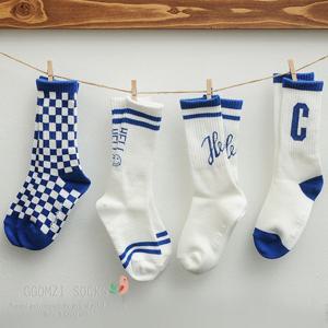[꼼지]G블루헬로체커보드(4족)양말세트 장목 아동 주니어 숙녀