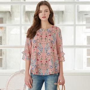 바띠 플라워 쥬얼리 티셔츠 쉬폰 나염 블라우스 엄마옷 빅사이즈 미시 마담복