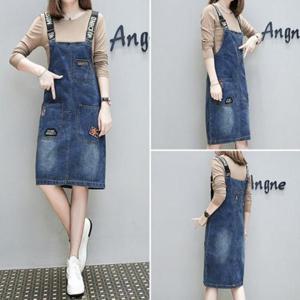 [깨비몰] 여성 멜빵 치마 청데님 미디 캐주얼 원피스
