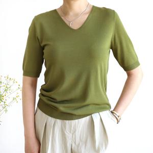 [바네사빈] 시원한소재 여름 기본 브이넥 반팔 니트 v00255