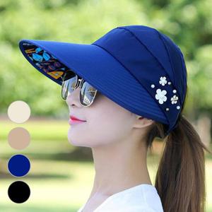 여성 돌돌이머리띠 썬캡 꽃자수 햇빛가리개 여름모자
