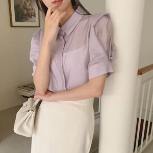 세리즈 새틴 퍼프 반팔 블라우스 [tbs0325]