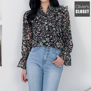[한정/특가] 플라워 쉬폰 리본 블라우스_O2303BL044A