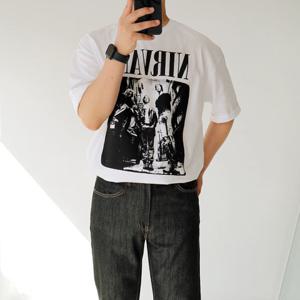 [맨즈북]NIRVANA 남자 락밴드 티셔츠 여름 박시반팔 오버핏