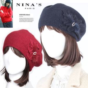 폭스리본 앙고라니트2겹베레모자(8SH200)