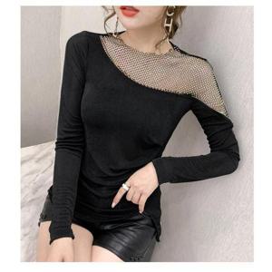 [깨비몰]여성 숄더 그물 빤짝이 라인 라틴댄스 긴팔티