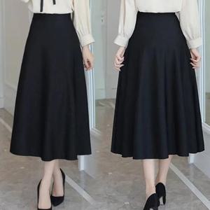 A라인 올블랙 하이웨스트 하객 출근 정장 롱스커트