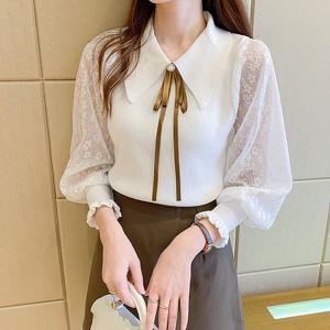 [한정/특가] 리본 브로치 쉬폰소매 니트_O2302KN604A_L1_D