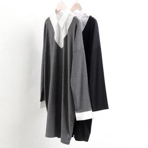 빅사이즈사랑해요 0066L402 배색셔츠롱티 NB