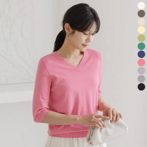 [바네사빈] [11컬러]여름소재 베이직 7부 브이넥 니트 v00606