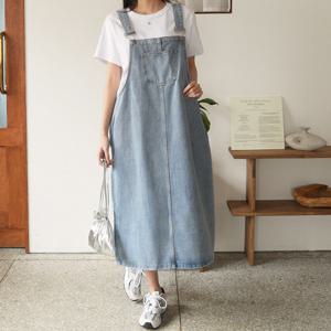 [하늘바라기]러비 포켓 데님 멜빵 원피스