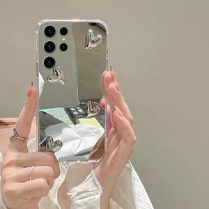 갤럭시s24 s23 s22 s21 노트20 10 실버 하트 데코덴 미러 케이스