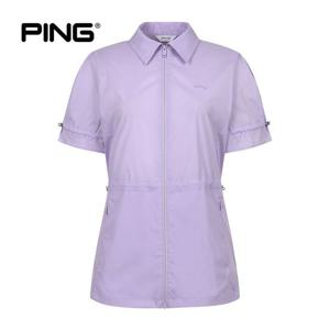 [PING] 여성 스트링 뒷플리츠 카라 반팔 점퍼