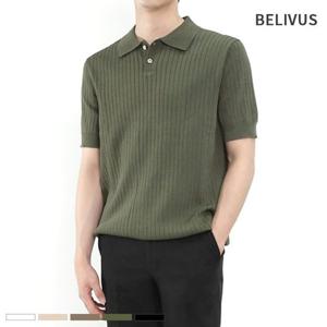 빌리버스 남성 반팔 카라 골지 니트 여름 티셔츠 BRE025