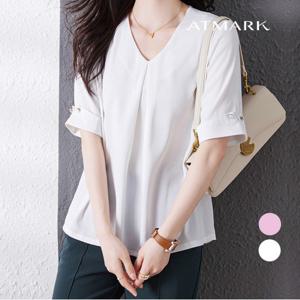 ATMARK 새틴브이넥블라우스_AA41BL032G