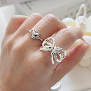 92.5은반지 빅리본 레이스하트 프리사이즈 오픈링