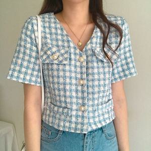 [한정/특가] 체크 트위드 배색 반팔 자켓_O2404JK047B_H