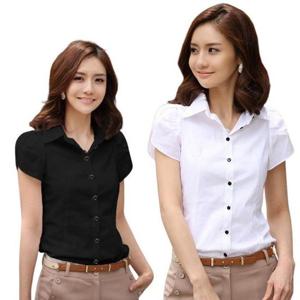 [깨비몰]여성 여름 반팔 프릴 소매셔츠  카라블라우스