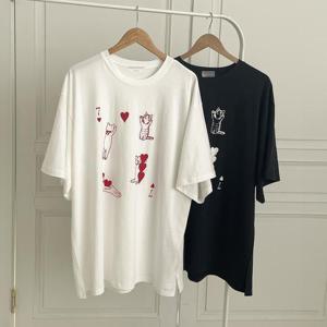 빅사이즈사랑해요 S002L404 하트캣바이오워싱반팔티 MO