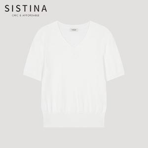 [SISTINA] 인기 데일리 브이넥 반팔 니트_ASKPOO21630_OW