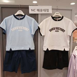 [오후]스판 쿨티셔츠와 5부면바지 세트~~뾰족 밑단 상하복 OHSM24501