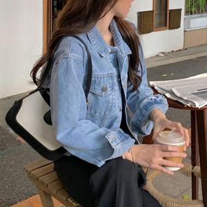 [깨비몰] 간절기 후드 크롭 숏 청자켓 데님 카라 자켓