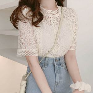 [리빌모아]여자 시스루 레이스 반팔 블라우스 LDW-BLH-SSIS472-