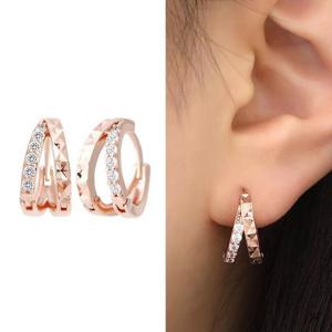 14K 골드필드 핀 큐빅 컷팅 더블 링 원터치링 귀걸이