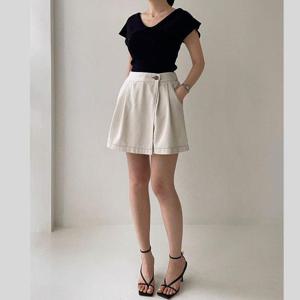 스티치 플레어 랩 스커트 치마 미니 숏 반바지 코디