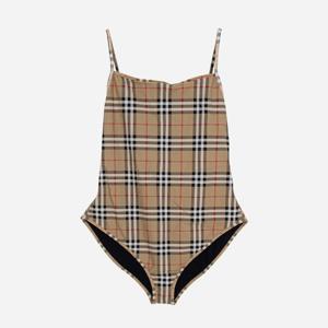 버버리 빈티지 체크 여성 원피스 끈 나시 실내 비치웨어 수영복 브라운 80090091